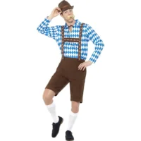 Kostuum - Lederhose & shirt - Oktoberfest - Bruin / blauw - XL