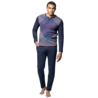 Egatex ( Soy ) Heren pyjama: Warm, blauw geprint ( EGA.504 )