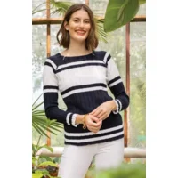 Kris Fashion Pull: Lange mouw, Donker blauw  / wit ( KRI.94 )