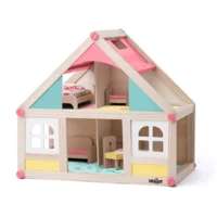 Poppenhuis - Met meubels en twee poppetjes - 39x26x36cm