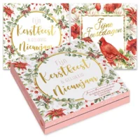Kaarten - Kerst - Janneke Brinkman - Bloemenkrans & rode kardinaal - 10st.