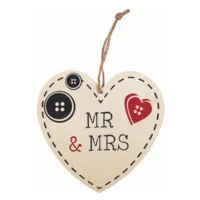 Decoratiebordje - Hart - Mr & Mrs - Hout - 12x12cm