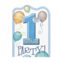 Uitnodigingskaarten - 1st Birthday - Blauw - 8st.