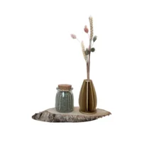 Houten Vaasje met Droogbloemen en Glaasje met Kaarsenzand - Groen