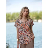 Janira Dames Shirt: Red Sea, print, Korte mouw ( JAN.276 )