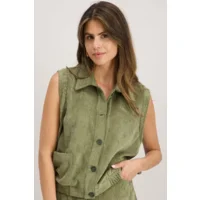 Signe Nature Gilet: Mouwloos, Kaki, Ribfluweel ( Signe.1346 )