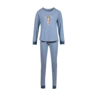 Woody Meisjes Pyjama Blauw-Wit Gestreept Kat 202-1-PZG-Z/981