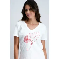 Signe Nature dames T-shirt: Wit/ koraal, korte mouw ( Signe.1355 )
