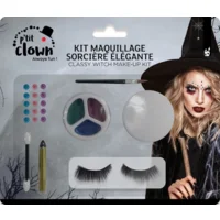 Halloween Make‑Up Kit Pretty Witch — 3 Oogschaduws, Strass‑steentjes, Oogpotlood, Make‑upspons, Foam Applicator, Valse Wimpers, Make‑upkwast