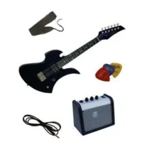 Vision kindergitaar elektrisch, zwart, heavy metal style met versterker en startset