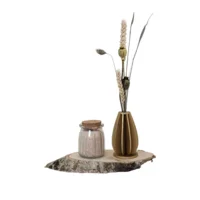 Houten Vaasje met Droogbloemen en Glaasje met Kaarsenzand - Beige