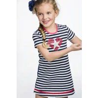 stretch jersey jurkje silver and blue stripes met hart