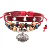 Stoere leren armband rood 3 in 1