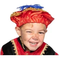 Muts - Baret - Piet - Rood - Satijn - Met veer - Kind