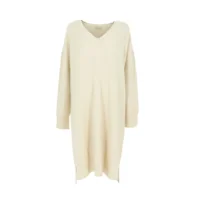 Signe Nature Kleed: Ecru, gebreid V hals ( SIGNE.1114 )
