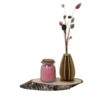 Houten Vaasje met Droogbloemen en Glaasje met Kaarsenzand - Roze