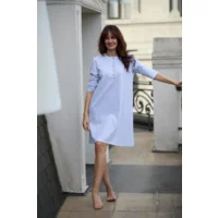 Egatex dames nachthemd: Blauw geprint, 100cm, interlock ( EGA.512 )