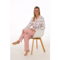 Perlina Dames Pyjama: Fanny A, Interlock Brushed, Roze ( LINA.108 )