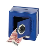 Spaarpot - Kluis - Brandkast - Metaal - Blauw - Met cijferslot - 13x8cm
