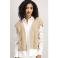 Signe Nature Cardigan: Mouwloos, Beige ( Signe.1330 )