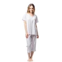 Egatex Dames Pyjama: Ecru / oranje, Korte mouw + 3/4 broek ( EGA.404 )