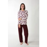 Perlina Dames Pyjama: Madison A, Bordeau, Interlock Brushed, tot 5XL ( LINA.166 )
