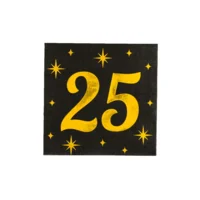 Servetten - 25 jaar - Goud, zwart - 33x33cm - 16st.