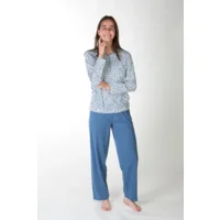 Perlina Dames Pyjama: Aria, Blauw, Katoen, tot 6XL ( LINA.163 )