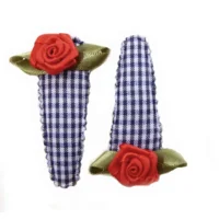 haarknipje blauw ruitje rood roosje