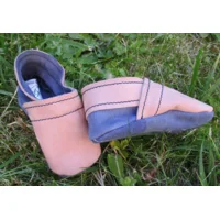 Hangemaakte slofjes met anti-slip zool - 100% Leder Vieux roze / Blauw 18