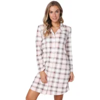 Pastunette nachthemd dames: Light brown, doorknoop, Fleece ( PAS.109 )