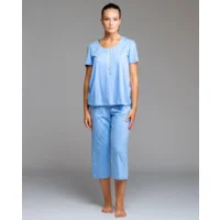 Egatex Dames pyjama: Blauw, korte mouw en kuitbroek ( EGA.531 )