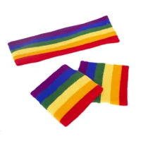 Zweetband set Regenboog voor volwassenen - set bevat 3 stuks - 2 polsbanden en 1 hoofdband