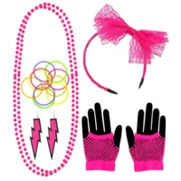 Accessoiresset fluo roos jaren 80 stijl - 5 delige roze verkleedset