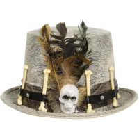 Hoed - Grijs - Veren & botten - Halloween