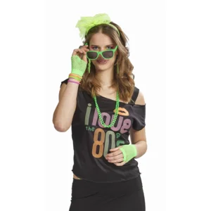 Neon Groene Accessoireset voor Dames  – Bril, Diadeem, Oorbellen, Ketting & Handschoenen – Festival