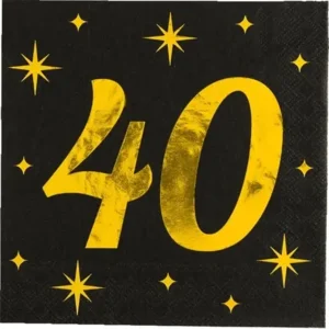 Servettten - 40 jaar - Goud,zwart- 33x33 cm - 16 st.