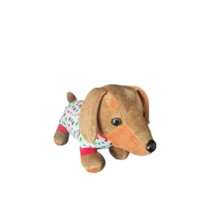 Teckelknuffel bruin met gestipte pyjama