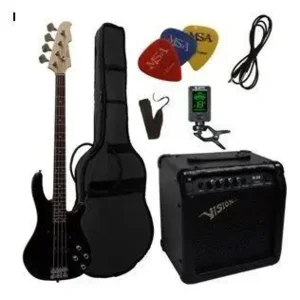 VISION JB-8 BK basgitaar met set +clip-on-tuner+versterker