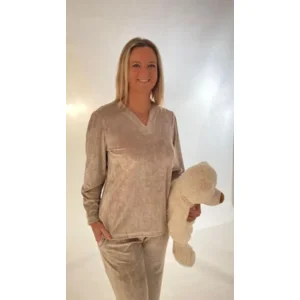 Perlina Velours damespyjama in beige