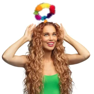 Regenboog Halo met Dons – Hemels Accessoire voor Pride, Carnaval of Foute Party