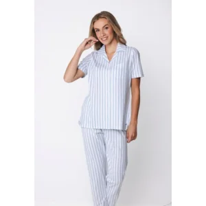 Pastunette Dames Pyjama: Korte mouw, lange broek, Doorknoop model ( PAS.176 )