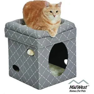 Midwest Curious Cat Cube grijs kattenhuis 38x38x42cm