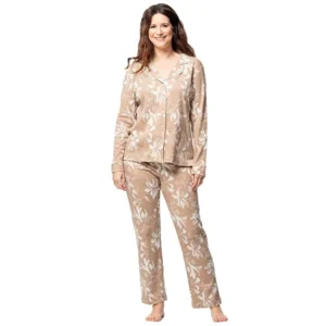 Egatex dames Pyjama: Camel / ecru Doorknoop model ( EGA.509 )