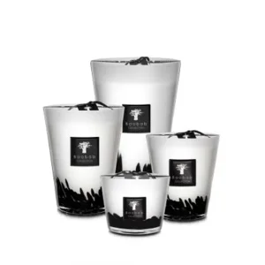 Baobab geurkaars Feathers max 24 wit - zwart.