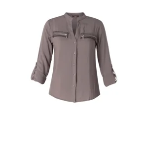 Blouse taupe met fantasie rits 46