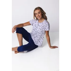 Pastunette Dames Pyjama: Dark Blue, Korte mouw / knie broek ( PAS.161 )