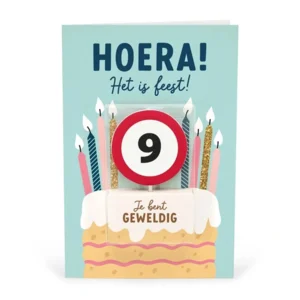 Kaart - Taartkaarsje - 9 jaar