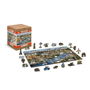 2 in 1 Puzzel - World Landmarks - met figuurtjes - Wooden City