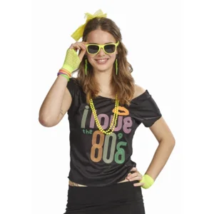 Neon Gele Accessoireset voor Dames – Bril, Diadeem, Oorbellen, Ketting & Handschoenen – Festival